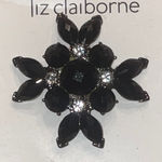 Liz Claiborne Black and Silver Tone Floral Brooch Photo 0