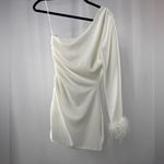 Lulus NWT  Fabulous Romance One-Shoulder Feather Mini Dress in White Size Small Photo 9