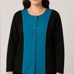 Vintage Colorblock Button Front Jacket – Black & Teal | Made in Canada | P2P 25” Blue Size XL Photo 0