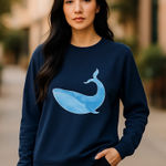 NWT Monica + Andy Crewneck Embroidered Whale Patch Sweatshirt Large Blue Photo 0