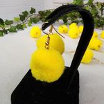Lemon Yellow Color Pompom on Gold Chain Necklace Earrings Set Photo 2