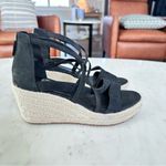 Eileen Fisher Size 5 Wedge Wanda Tumbled Nubuck Espadrille Black Leather Photo 1