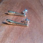 Simulated White Diamond Stainless Steel and Brass Earrings Photo 1