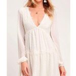 Lulus M Wistful Moment Ivory Swiss Dot Long Sleeve Dress Boho Bridal Shower Chic Photo 0