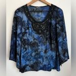 Top dark blue beaded Slit sleeveses stretchy whimsical artsy Black Size M Photo 1