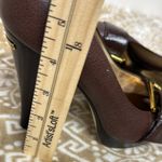 Michael Kors MICHAEL  Brown and Gold Heels with Buckle Detail Photo 8