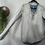 Free People Denim Light Wash Indigo Lace Up Tunic Blue XS Retro Boho Americana Photo 7