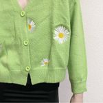 Embroidered Daisy Flower Green Knit Cardigan Women’s Sweater Size S/M Photo 5