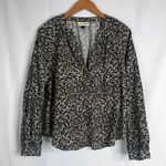 Universal Threads Universal Thread Green Floral Corduroy Vneck Long Sleeve Blouse Size Medium Photo 7