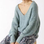 Free People Fuzzy Icing V-Neck Sweater in Spring Dust Blue - Size - Medium Photo 0