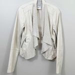 BKE Faux Leather Laser Cut Cream Cropped Open Draped Jacket Photo 0