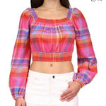 Sanctuary NWT, Laurie Solet Madras Smocked Crop Top, Sz XS Photo 0
