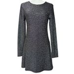 Reformation  Dress M Riley Fit & Flare Long Sleeve‎ Metallic Dress Sparkly LBD Photo 2
