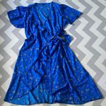 SHEIN Curve Holidaya Plus Ditsy Floral Print Knot Side Wrap Dress Size 2XL Blue Photo 6