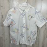 JANE + DELANCEY Embroidered Button Up Shirt sz M White Italian Novelty Vacation Size M Photo 0