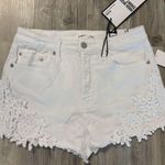 Almost Famous White Jean Shorts with Lace Trim Photo 0