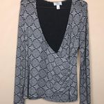 Loft  Maternity Women’s Boho Floral Faux Wrap White Black Long Sleeve Shirt Photo 0