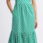 BODEN Emma Tiered Jersey Midi Dress Tencel Summer Kelly Green White US 2 Photo 0