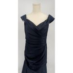 La Femme New! Off the Shoulder Satin Evening Dress with Pleating Navy Sz 8 $438 Photo 3