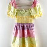 Olivia Rubin Emilie Striped Pastel Puff Sleeve Mini Dress Yellow Pink 2 Photo 1
