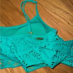 Jessica Simpson  Women’s Large Bikini Top Adjustable Straps teal Flowy cut out Photo 2