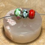 Sterling Silver Floral & Striped Glass 925 Bead Charms Photo 0