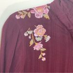 Knox Rose  | Burgundy Floral Embroidery Button Up Top | Large Photo 2