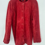 Eileen Fisher Petite Large Deep Rich Red Button Goat Suede Leather Blazer Jacket Photo 0