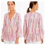 Pomander Place Bermuda Pink Sorbet Kenzo Top XL Striped Long Sleeve Boho Blouse Photo 1