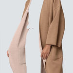 Cuyana  Reversible Alpaca Sweater Coat Pink Tan Pockets Open Cardigan Photo 0