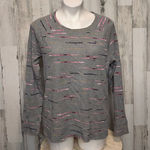 Karen Scott Sport Gray Waffle Knit Long Sleeve Shirt | Pink Stripe Textured Top Photo 0