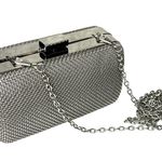 Bebe USA Metal Frame Fashion Clutch HANDBAG Purse Silver Shoulder Chain Strap Photo 8