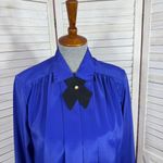 Vintage 80s Design Elements Pleated Removable Neck Bow Blouse Blue 10 Photo 5