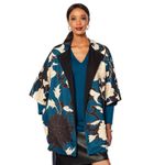 Natori NWT Open Front Topper Jacket XS S New Womens Reversible Black Aqua Beige Photo 2