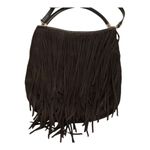 EXPRESS  Black Fringe Crossbody Hobo Bag Faux Suede Boho Western Photo 3