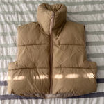 Tan Cropped Puffer Vest Size M Photo 0
