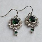 Sparkling Emerald Green Clear Rhinestone Silver Tone Fish Hook Like New Earrings Photo 0