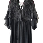 POL  Flowy Tiered Long Sleeve Mini Dress Women’s Small Black Romantic Boho Lace Photo 0