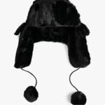 D&Y BLACK FAUX FUR HAT POM POMS Photo 3