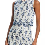 AQUA  Embroidered Layered dress‎ Sleeveless Floral Cotton White Blue XXL Photo 0