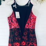 Belle Badgley Mischka Floral Red Pink Color Block Dress Photo 4