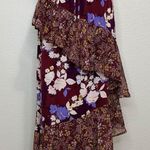 Mossimo Burgundy Floral Ruffle Midi Skirt Size M Photo 0