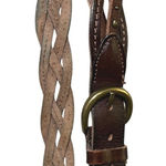 Brown Braided Leather Belt Studs Brass Buckle Women's M/L indie boho western Photo 0
