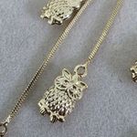 Gold Filled Huggie Hoop Earrings Dangle Owl Charms Photo 5