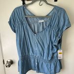 Sonoma  Blue Cap Sleeve Smocked Peplum Blouse Photo 0