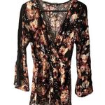 PaperMoon Black Multicolor Floral Lace Detail Scalloped Romper Women Sz S Photo 0