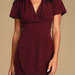 Lulus NWT  Marena Burgundy Short Sleeve Mini Dress Faux‎ Wrap Front, Size XS Photo 0
