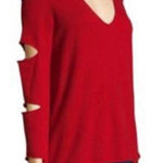 Skull Cashmere Red  Slashed Sleeve sweater C49 Photo 0