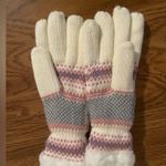 Women White Knitted Gloves With Pink and Blue Isle Pattern Photo 2