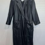 Vtg Together! 12 Trench Coat Black Leather Long Women's Double Breasted Heavy Photo 2